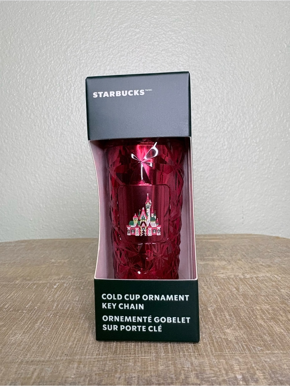 NWT Disney Parks Starbucks Holiday Red Castle Cold Cup Ornament Keychain Size OS